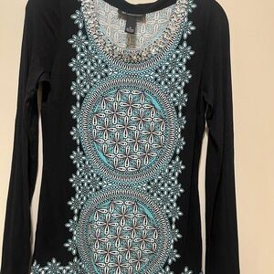 Black and Blue Patterned Women's Top